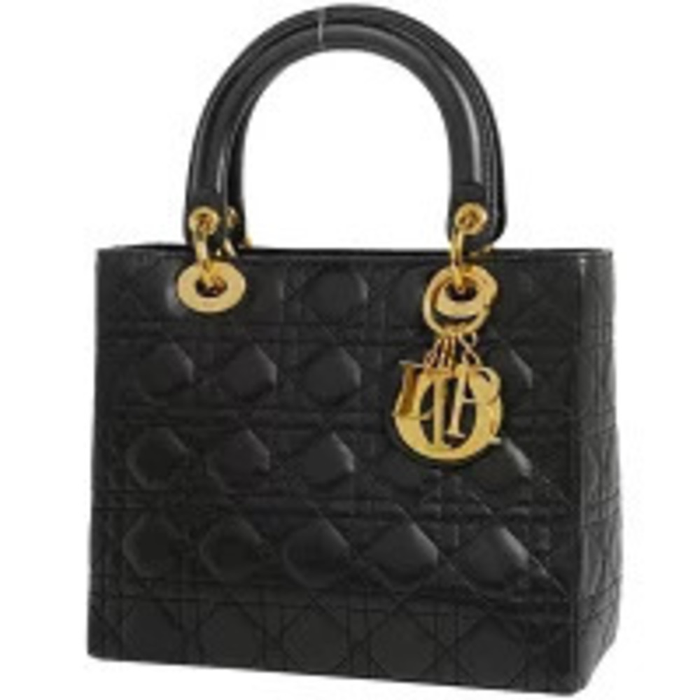 Christian Dior Lady Cannage Shoulder Bag Handbag Leather Black